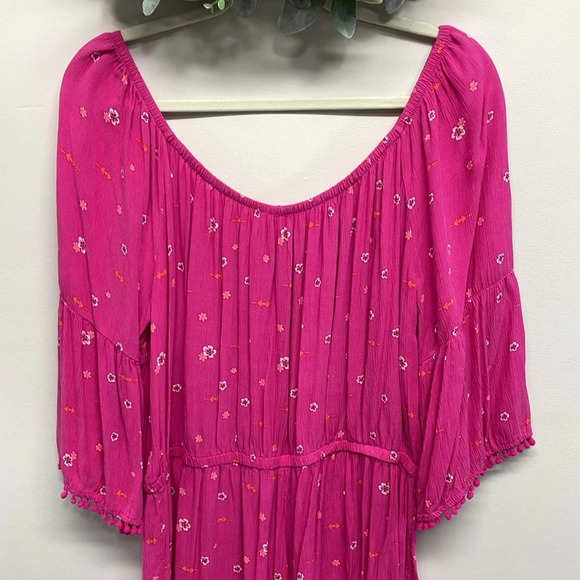 NWOT Mudd Boho Pink 3/4 Bell Sleeve Romper PomPom Detail XXL - Picture 6 of 16